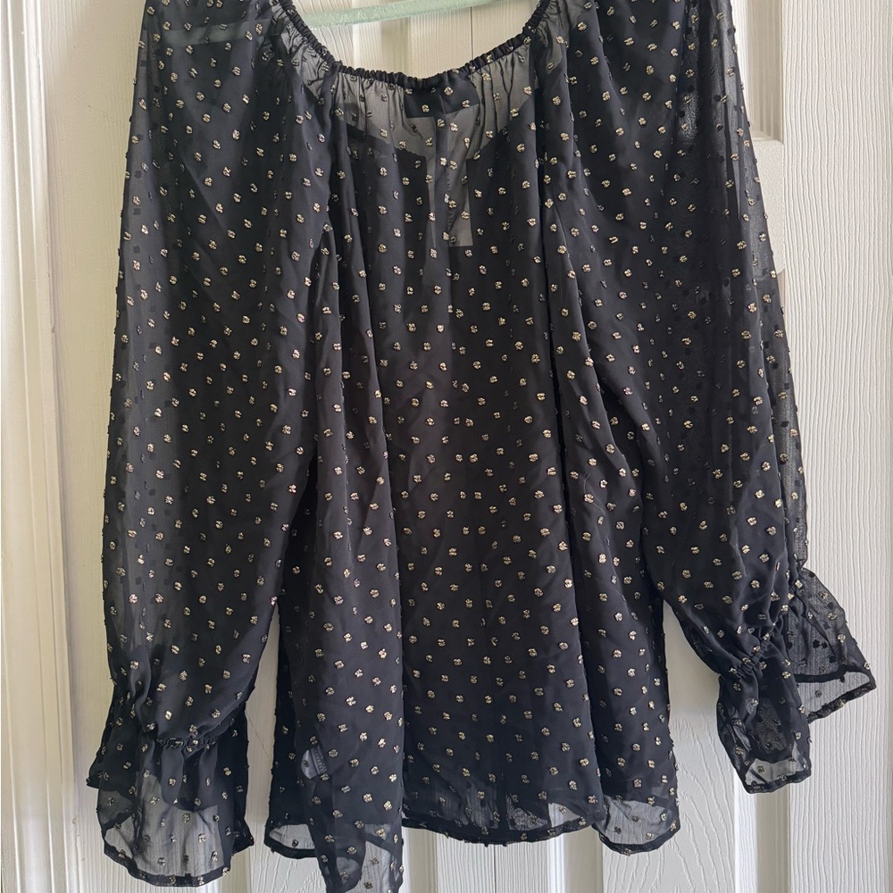Lane Bryant Black Blouse with Metallic Details